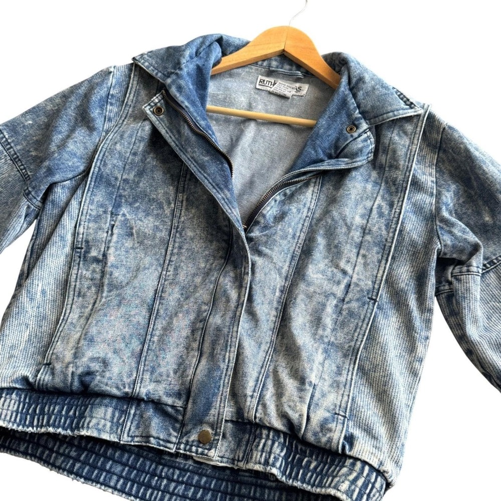 Vintage‎ Acid Wash Denim Moto Jacket Women's S Blue Cropped Biker 80s